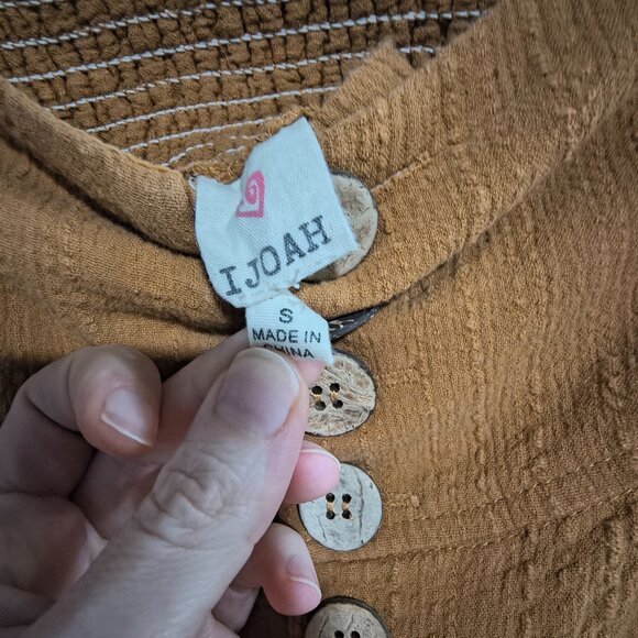 I Joah Size Small Tan Wide Leg Crop Pants High Waist Button Detail - Picture 2 of 4